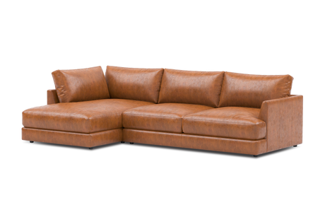 Valencia Serena Leather Three Seats with Left Chaise Sectional Sofa, Cognac