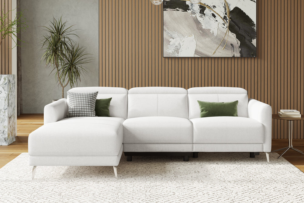 Valencia Andria Modern Left Hand Facing Fabric Reclining Sectional Sofa, White