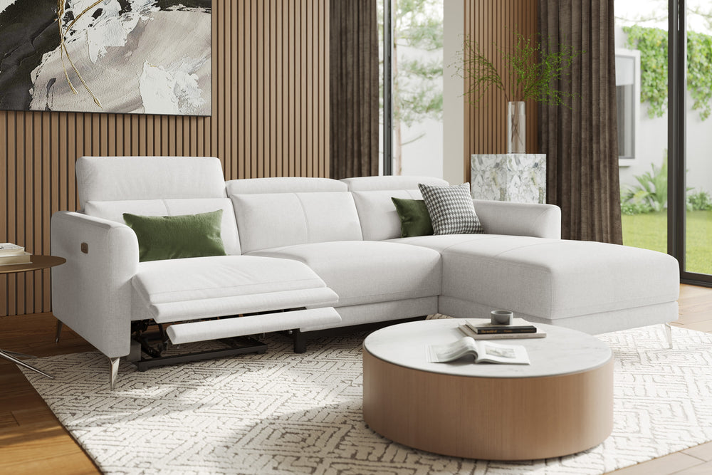 Valencia Andria Modern Right Hand Facing Fabric Reclining Sectional Sofa, White