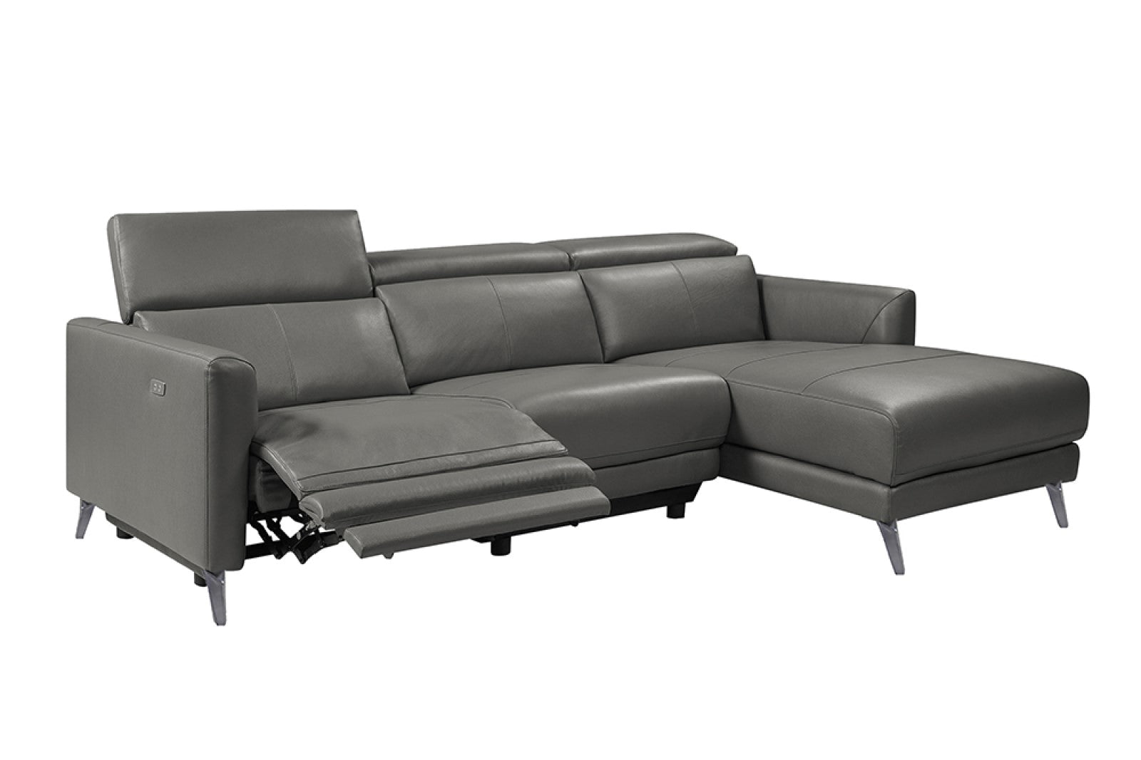 Valencia Andria Modern Right Hand Facing Top Grain Leather Reclining Sectional, Grey