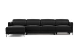 Valencia Andria Modern Top Grain Leather Reclining Sectional Four Seats with Left Chaise Sofa, Black Color
