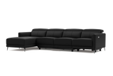 Valencia Andria Modern Top Grain Leather Reclining Sectional Four Seats with Left Chaise Sofa, Black Color