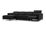 Valencia Andria Modern Top Grain Leather Reclining Sectional Four Seats with Left Chaise Sofa, Black Color