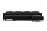 Valencia Andria Modern Top Grain Leather Reclining Sectional Four Seats with Right Chaise Sofa, Black Color