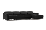 Valencia Andria Modern Top Grain Leather Reclining Sectional Four Seats with Right Chaise Sofa, Black Color
