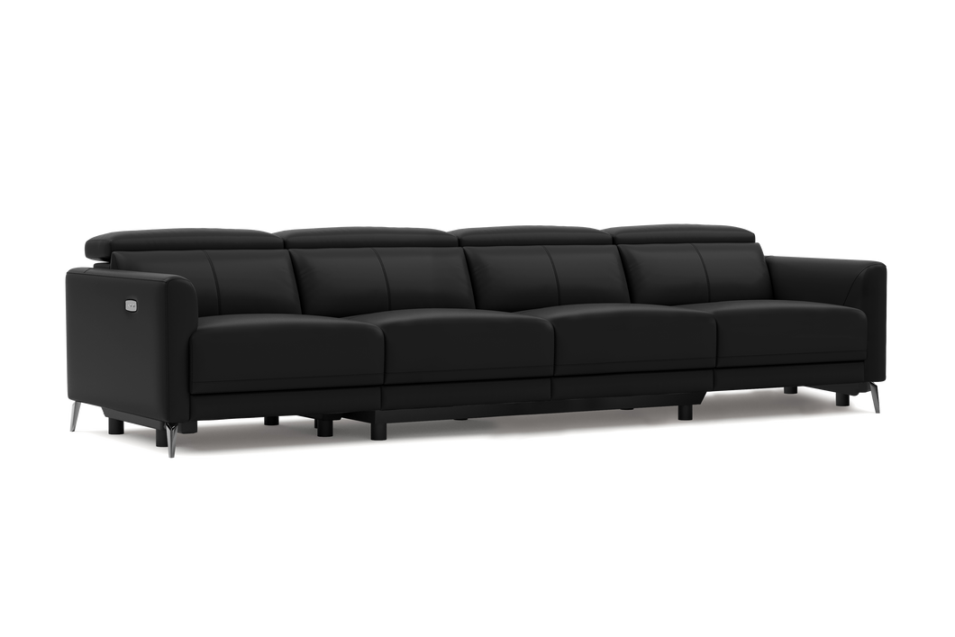 Valencia Andria Modern Top Grain Leather Reclining Sectional Four Seats Sofa, Black Color