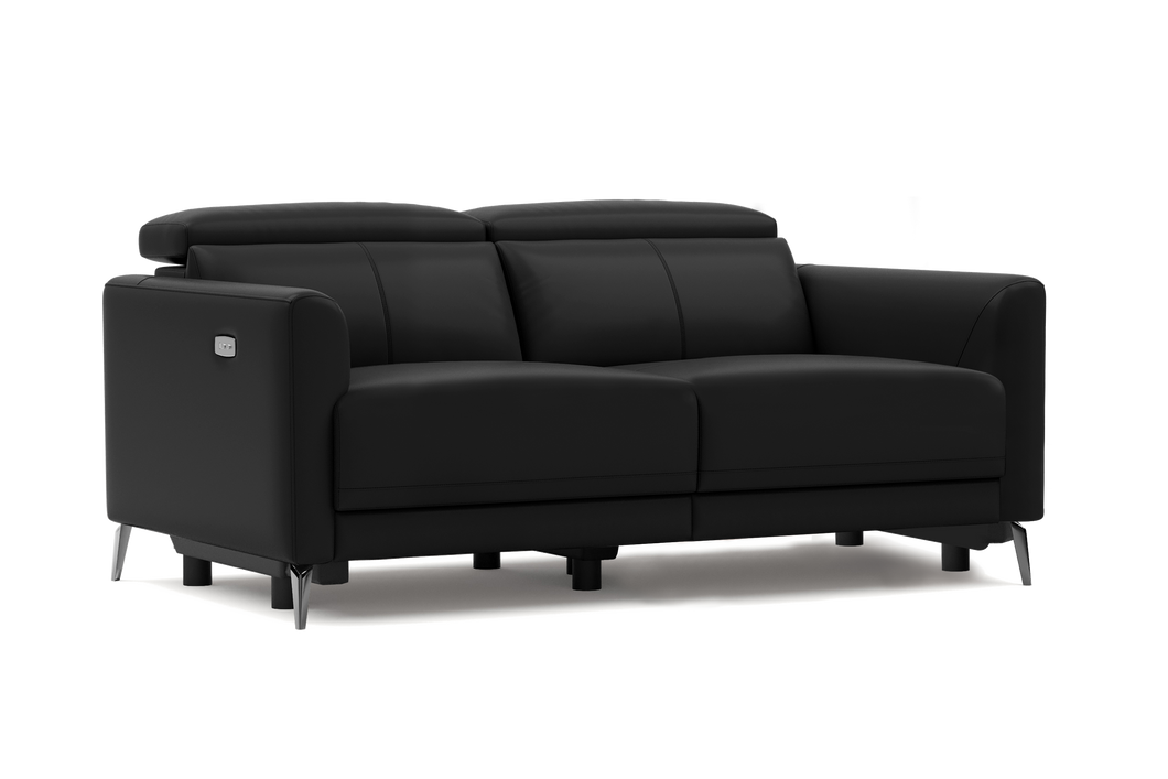 Valencia Andria Modern Top Grain Leather Reclining Sectional Loveseat Sofa, Black Color