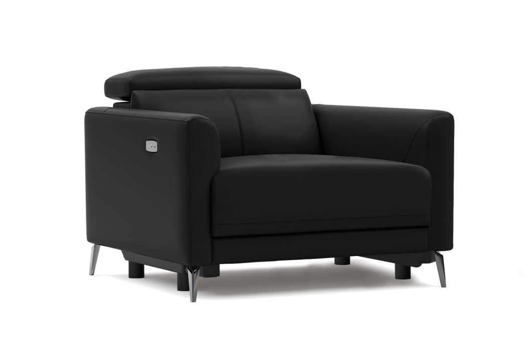Valencia Andria Modern Top Grain Leather Recliner Chair, Black Color