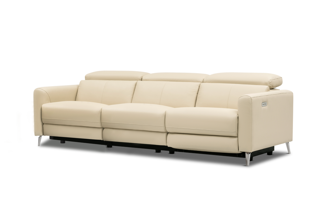Valencia Andria Modern Top Grain Leather Reclining Sectional Three Seats Sofa, Beige Color
