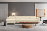 Valencia Andria Modern Top Grain Leather Reclining Sectional Four Seats with Left Chaise Sofa, Beige Color