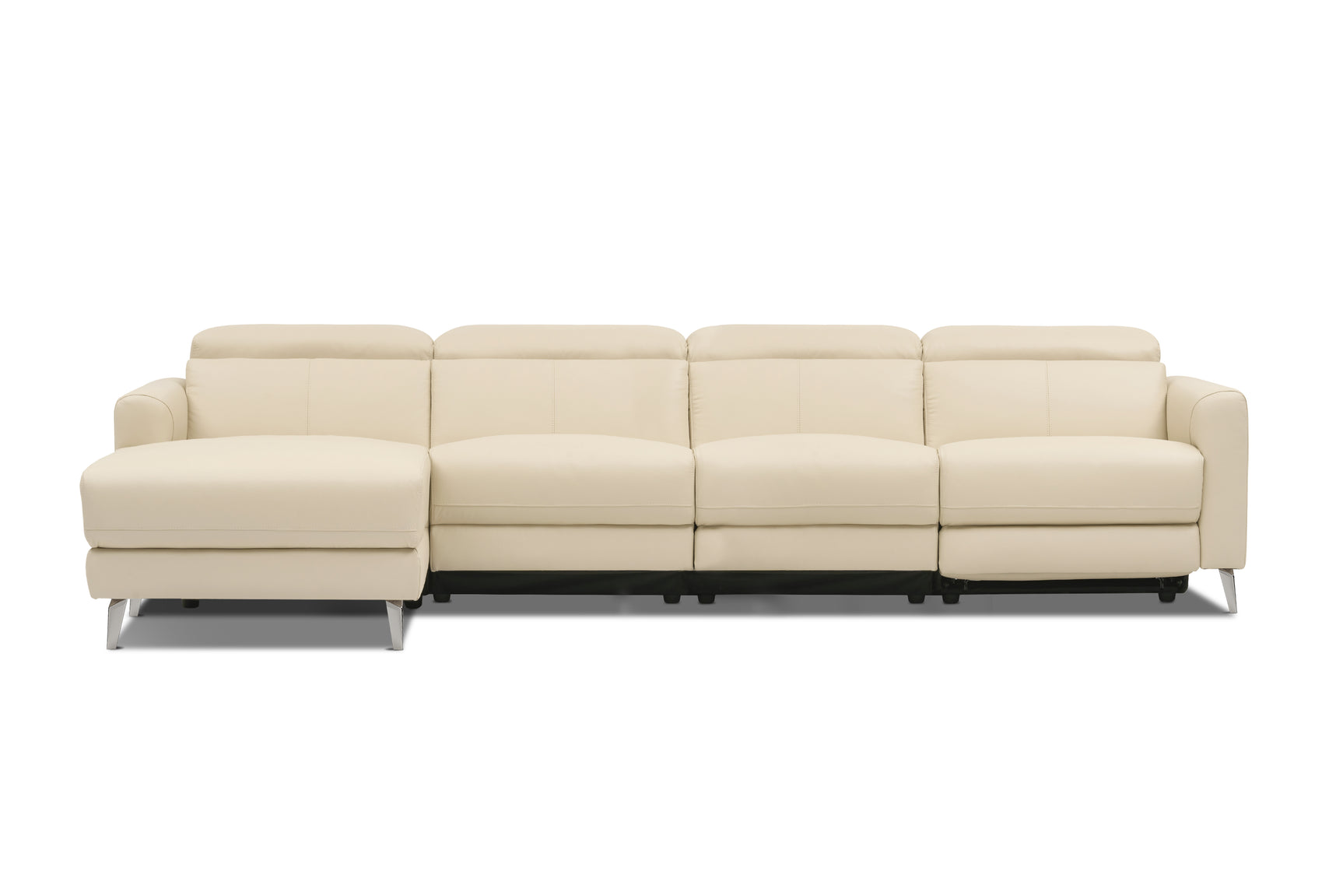Valencia Andria Modern Top Grain Leather Reclining Sectional Four Seats with Left Chaise Sofa, Beige Color