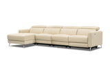 Valencia Andria Modern Top Grain Leather Reclining Sectional Four Seats with Left Chaise Sofa, Beige Color