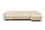 Valencia Andria Modern Top Grain Leather Reclining Sectional Four Seats with Right Chaise Sofa, Beige Color