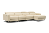 Valencia Andria Modern Top Grain Leather Reclining Sectional Four Seats with Right Chaise Sofa, Beige Color
