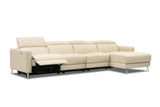 Valencia Andria Modern Top Grain Leather Reclining Sectional Four Seats with Right Chaise Sofa, Beige Color
