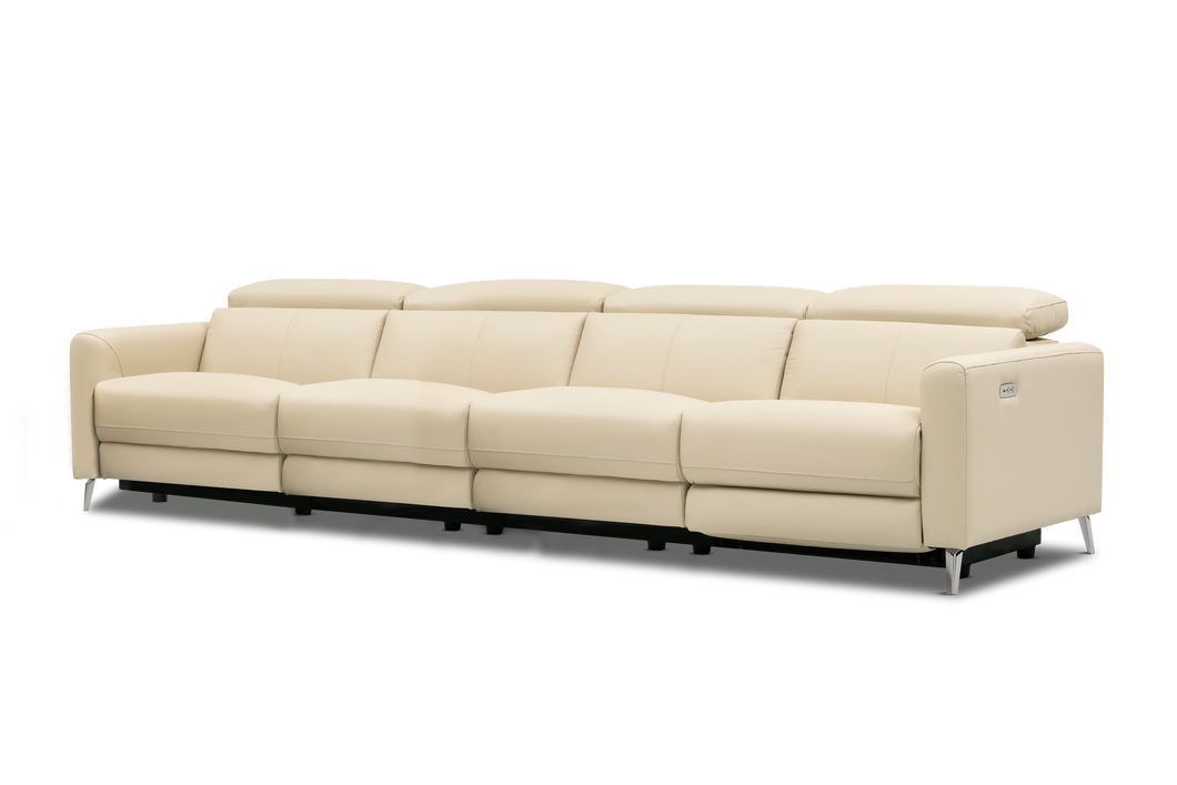Valencia Andria Modern Top Grain Leather Reclining Sectional Four Seats Sofa, Beige Color