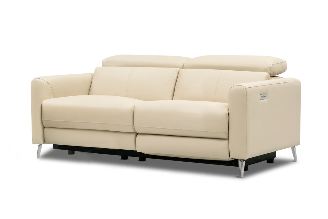 Valencia Andria Modern Top Grain Leather Reclining Sectional Loveseat Sofa, Beige Color