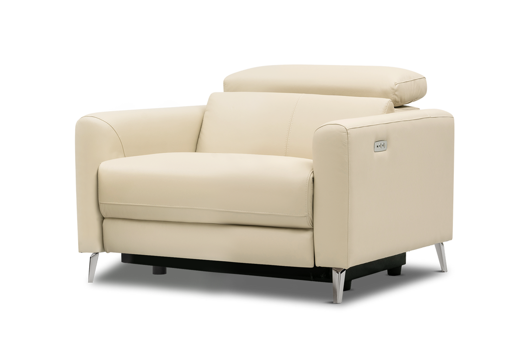 Valencia Andria Modern Top Grain Leather Recliner Chair, Beige Color