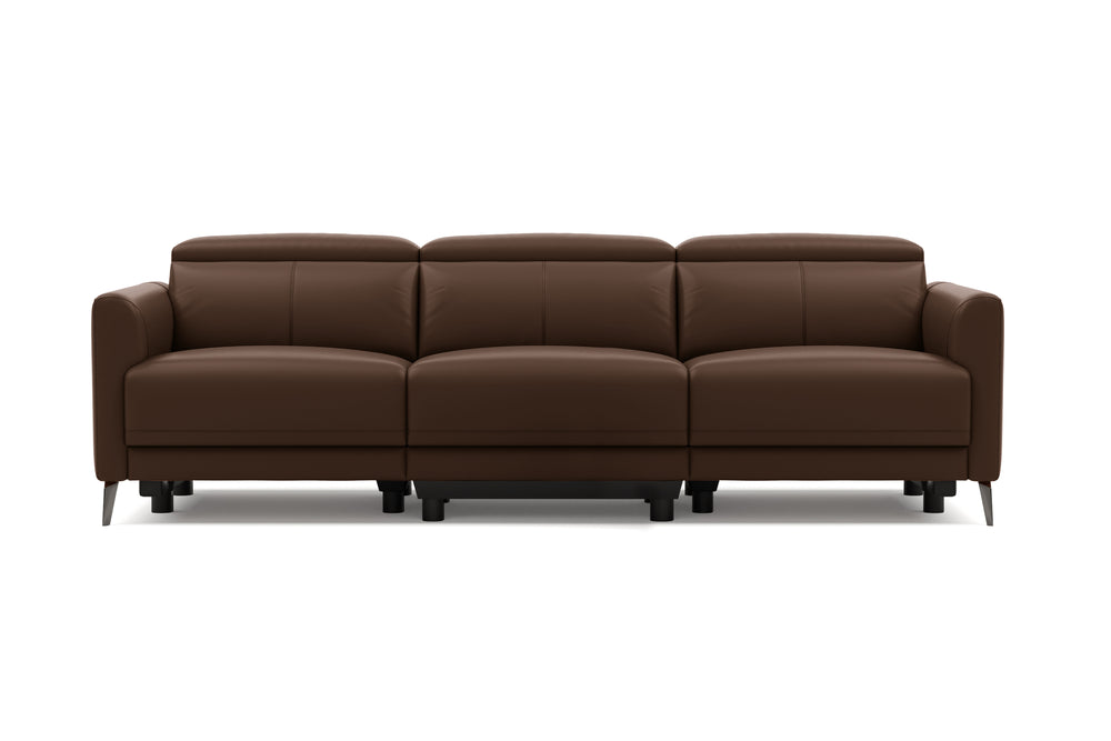 Valencia Andria Modern Top Grain Leather Reclining Sectional Three Seats Sofa, Chocolate Color