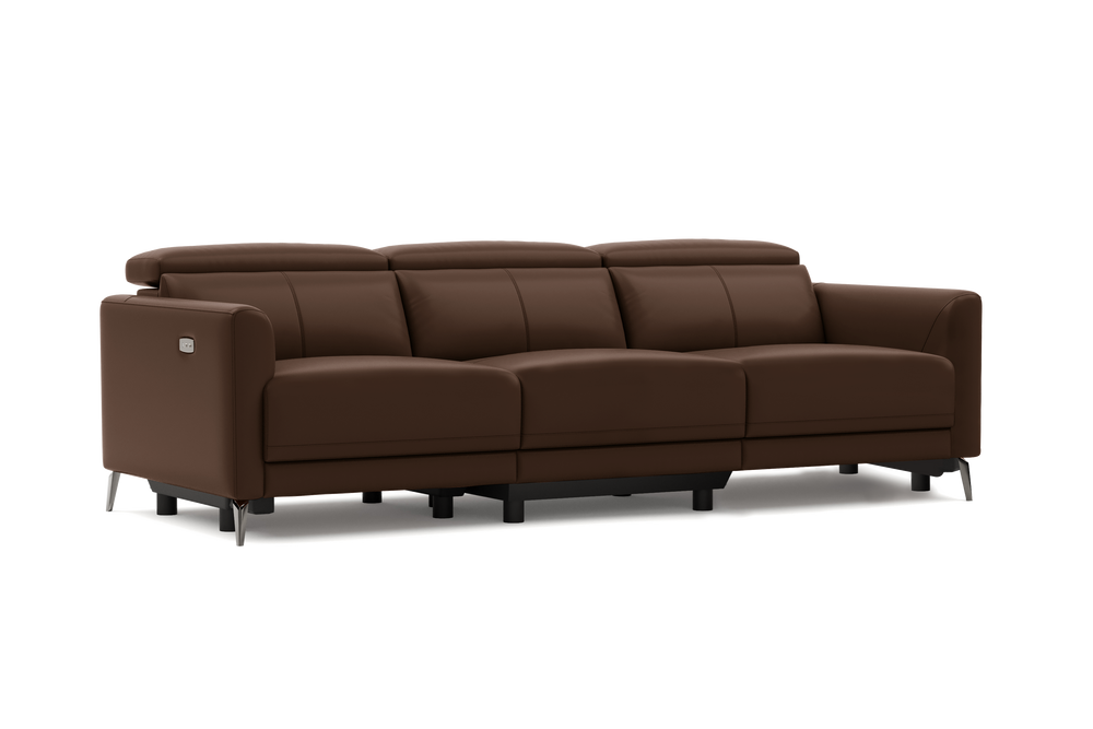 Valencia Andria Modern Top Grain Leather Reclining Sectional Three Seats Sofa, Chocolate Color