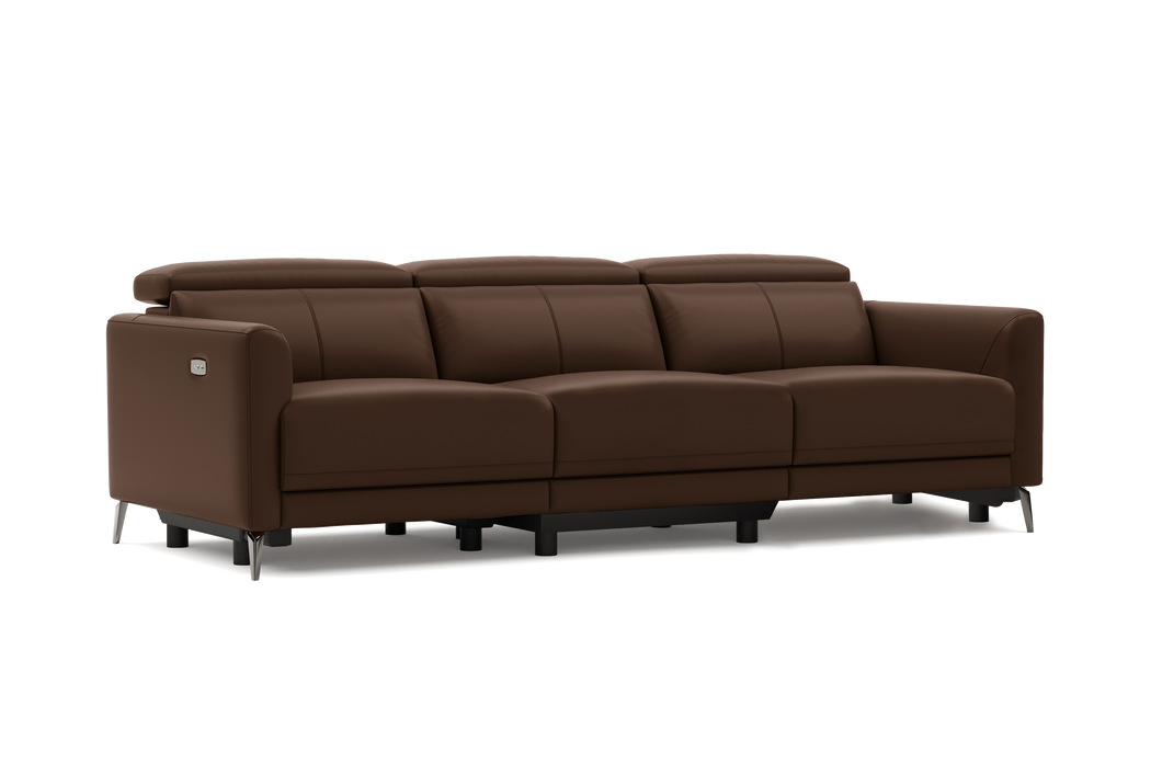 Valencia Andria Modern Top Grain Leather Reclining Sectional Three Seats Sofa, Chocolate Color