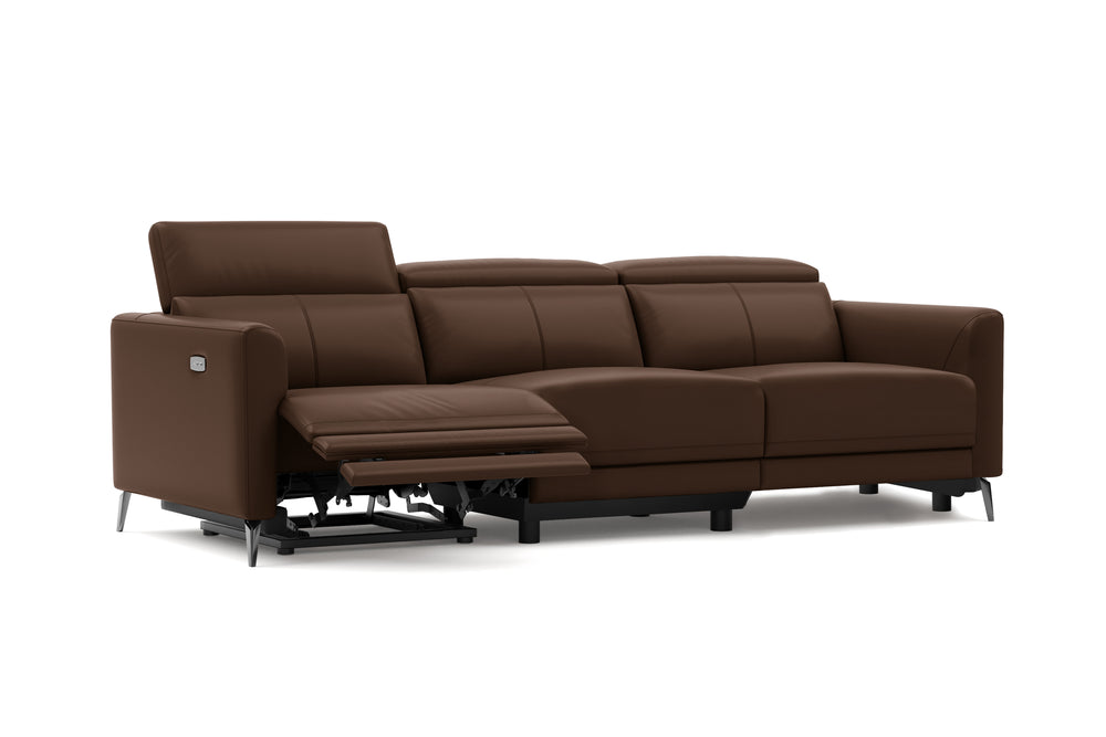 Valencia Andria Modern Top Grain Leather Reclining Sectional Three Seats Sofa, Chocolate Color