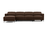 Valencia Andria Modern Top Grain Leather Reclining Sectional Four Seats with Left Chaise Sofa, Chocolate Color