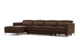 Valencia Andria Modern Top Grain Leather Reclining Sectional Four Seats with Left Chaise Sofa, Chocolate Color