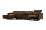 Valencia Andria Modern Top Grain Leather Reclining Sectional Four Seats with Left Chaise Sofa, Chocolate Color