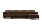 Valencia Andria Modern Top Grain Leather Reclining Sectional Four Seats with Right Chaise Sofa, Chocolate Color