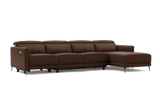Valencia Andria Modern Top Grain Leather Reclining Sectional Four Seats with Right Chaise Sofa, Chocolate Color