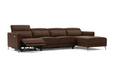 Valencia Andria Modern Top Grain Leather Reclining Sectional Four Seats with Right Chaise Sofa, Chocolate Color