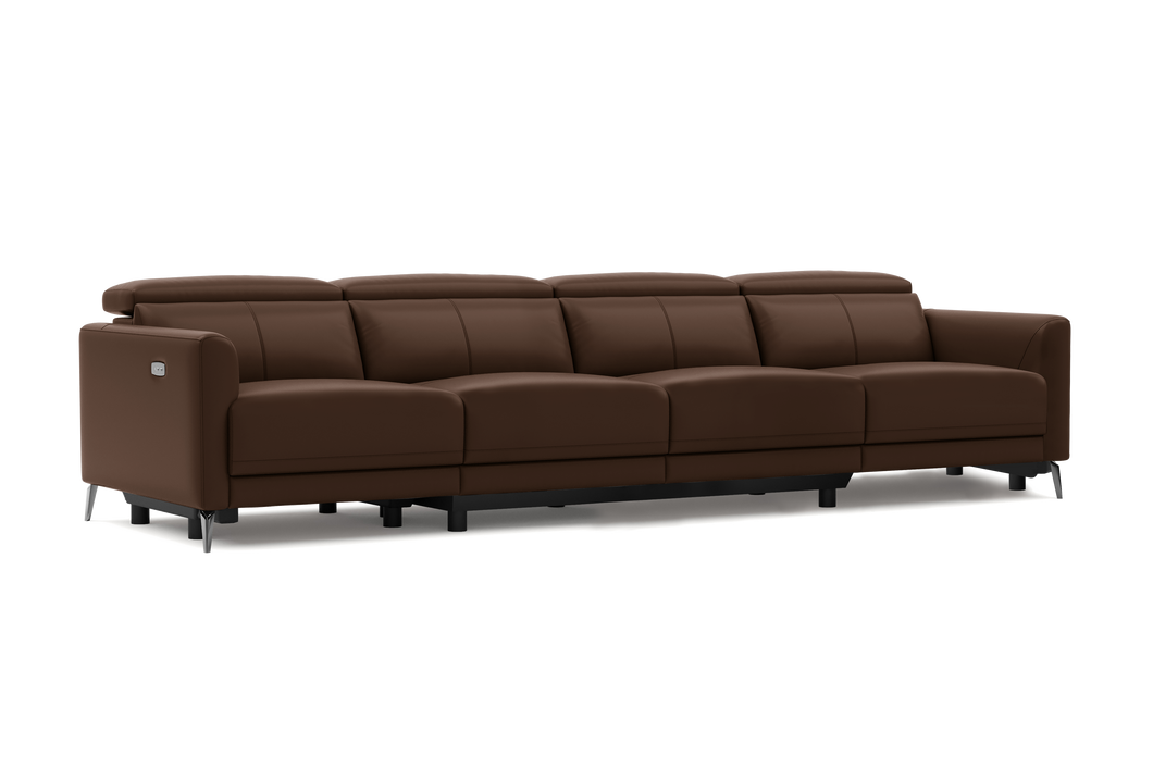 Valencia Andria Modern Top Grain Leather Reclining Sectional Four Seats Sofa, Chocolate Color