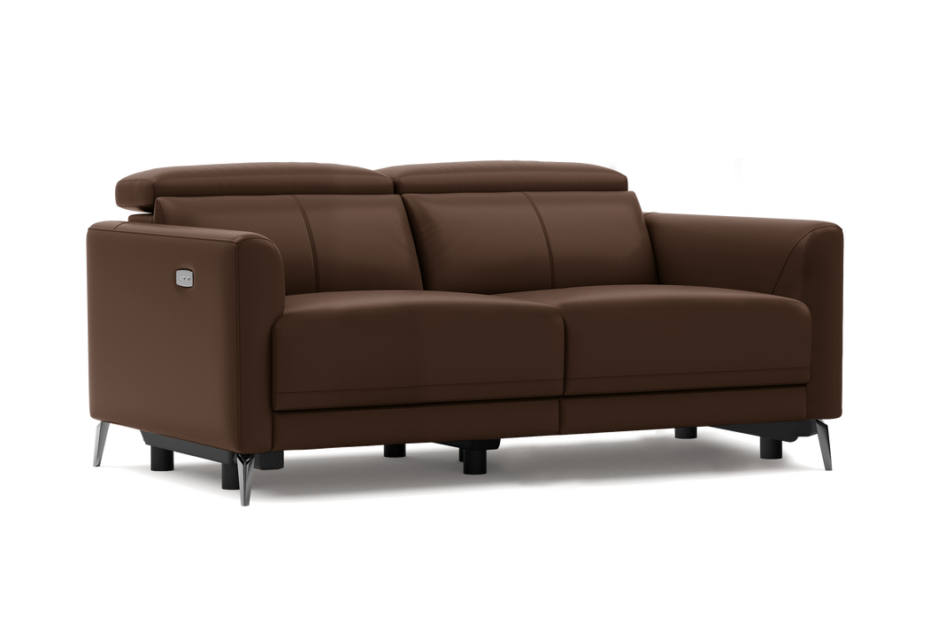 Valencia Andria Modern Top Grain Leather Reclining Sectional Loveseat Sofa, Chocolate Color