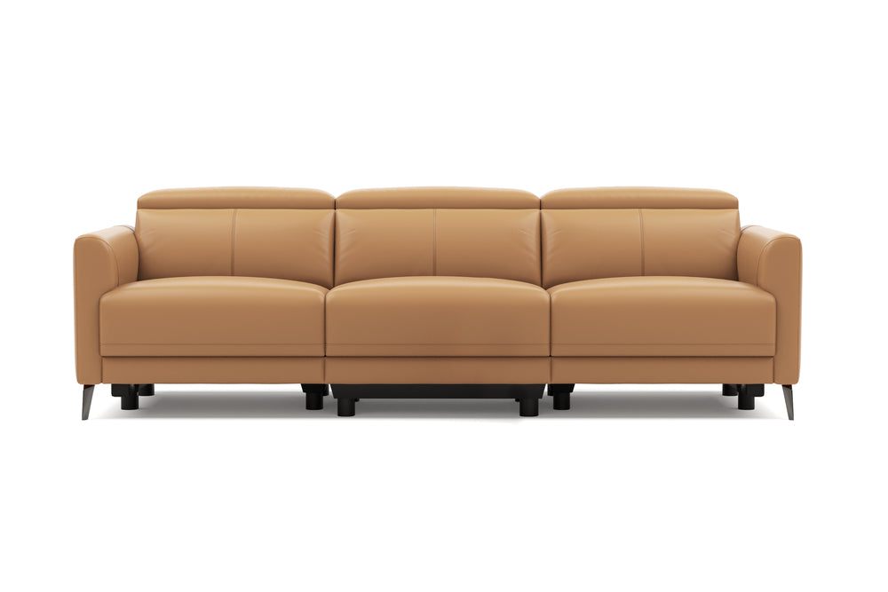 Valencia Andria Modern Top Grain Leather Reclining Sectional Three Seats Sofa, Tan Color