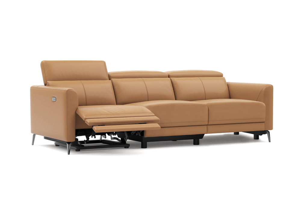 Valencia Andria Modern Top Grain Leather Reclining Sectional Three Seats Sofa, Tan Color