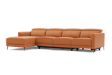 Valencia Andria Modern Top Grain Leather Reclining Sectional Fours Seats with Left Chaise Sofa, Cognac Color