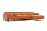 Valencia Andria Modern Top Grain Leather Reclining Sectional Fours Seats with Right Chaise Sofa, Cognac Color