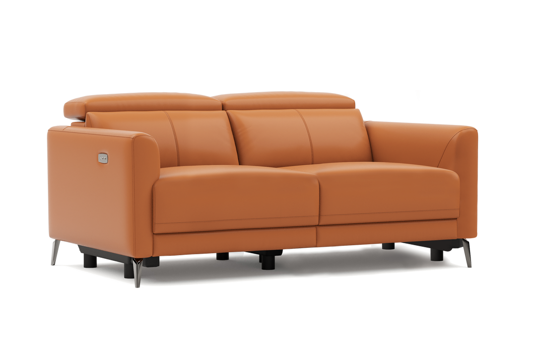 Valencia Andria Modern Top Grain Leather Reclining Sectional Loveseat Sofa, Cognac Color