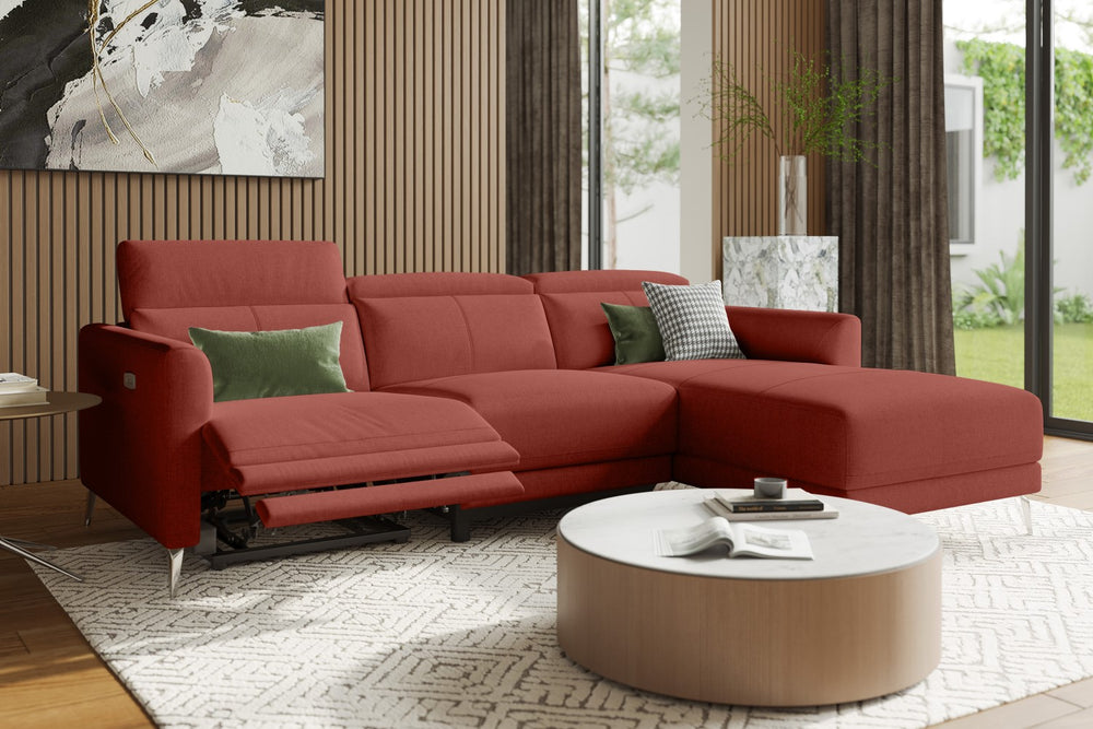 Valencia Andria Modern Right Hand Facing Fabric Reclining Sectional Sofa, Red