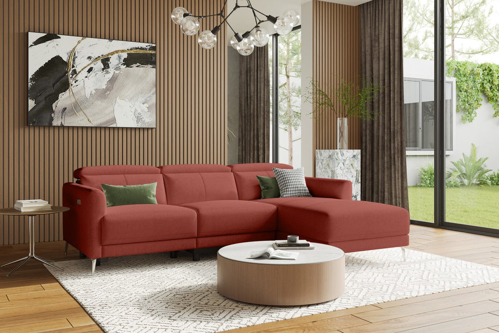 Valencia Andria Modern Right Hand Facing Fabric Reclining Sectional Sofa, Red