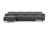 Valencia Andria Modern Top Grain Leather Reclining Sectional Four Seats with Left Chaise Sofa, Grey