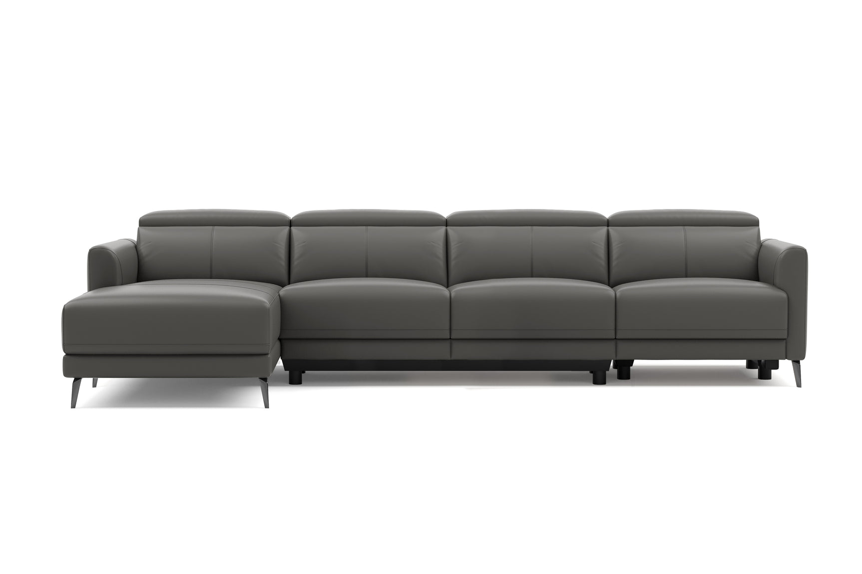 Valencia Andria Modern Top Grain Leather Reclining Sectional Four Seats with Left Chaise Sofa, Grey