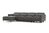 Valencia Andria Modern Top Grain Leather Reclining Sectional Four Seats with Left Chaise Sofa, Grey