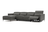 Valencia Andria Modern Top Grain Leather Reclining Sectional Four Seats with Left Chaise Sofa, Grey