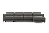 Valencia Andria Modern Top Grain Leather Reclining Sectional Four Seats with Right Chaise Sofa, Grey