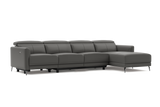 Valencia Andria Modern Top Grain Leather Reclining Sectional Four Seats with Right Chaise Sofa, Grey