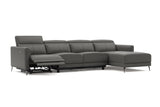 Valencia Andria Modern Top Grain Leather Reclining Sectional Four Seats with Right Chaise Sofa, Grey