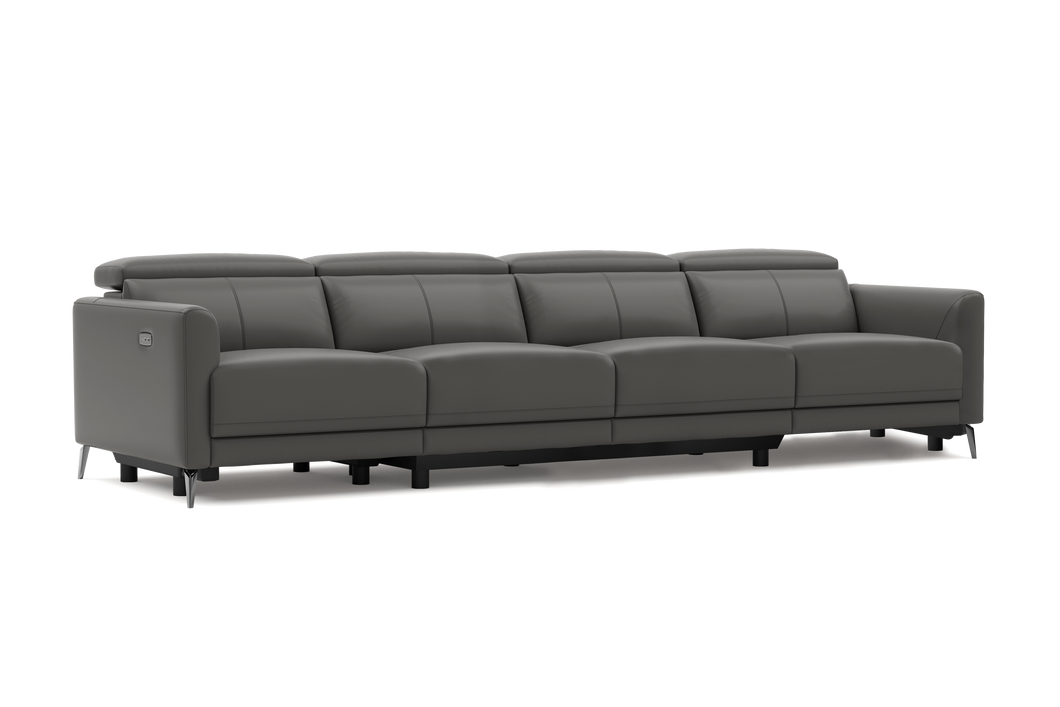 Valencia Andria Modern Top Grain Leather Reclining Sectional Four Seats Sofa, Grey