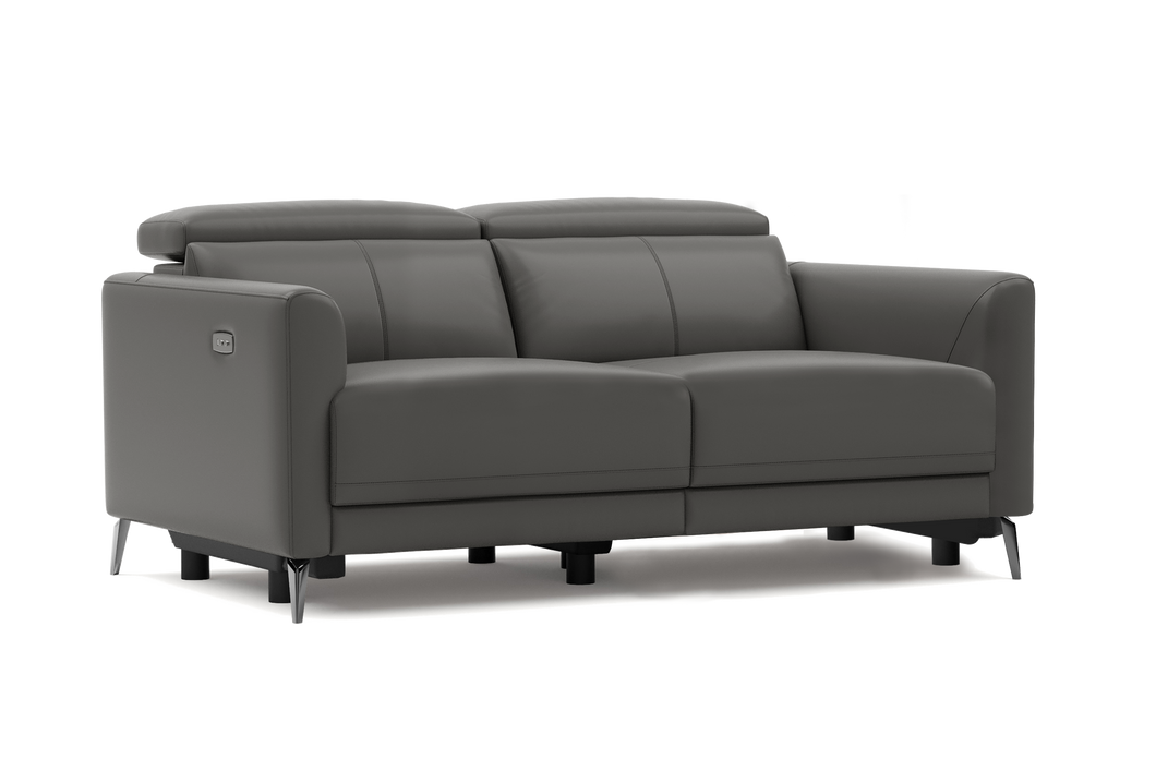 Valencia Andria Modern Top Grain Leather Reclining Sectional Loveseat Sofa, Grey